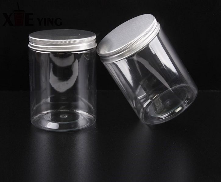 500ml Clear Round Cosmetic Container PET Plastic Jar with Aluminium Lid 